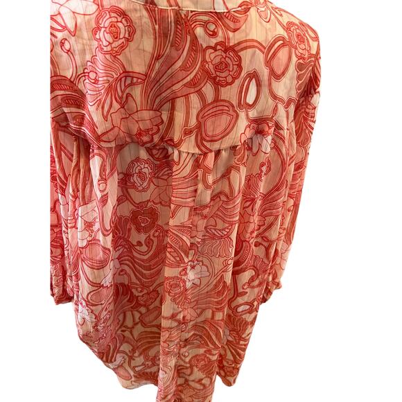 Badgley Mischka Sheer Flowing Tunic Top Pink Floral Print XL - Picture 6 of 8